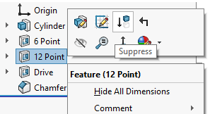 نحوه suppress کردن فیچرها در solidworks